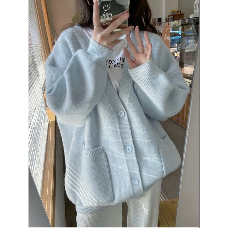 Korean Style Outwear Collar Sweater Knitted Cardigan Women'S Style Lazy Style Loose Small Top - Image 5